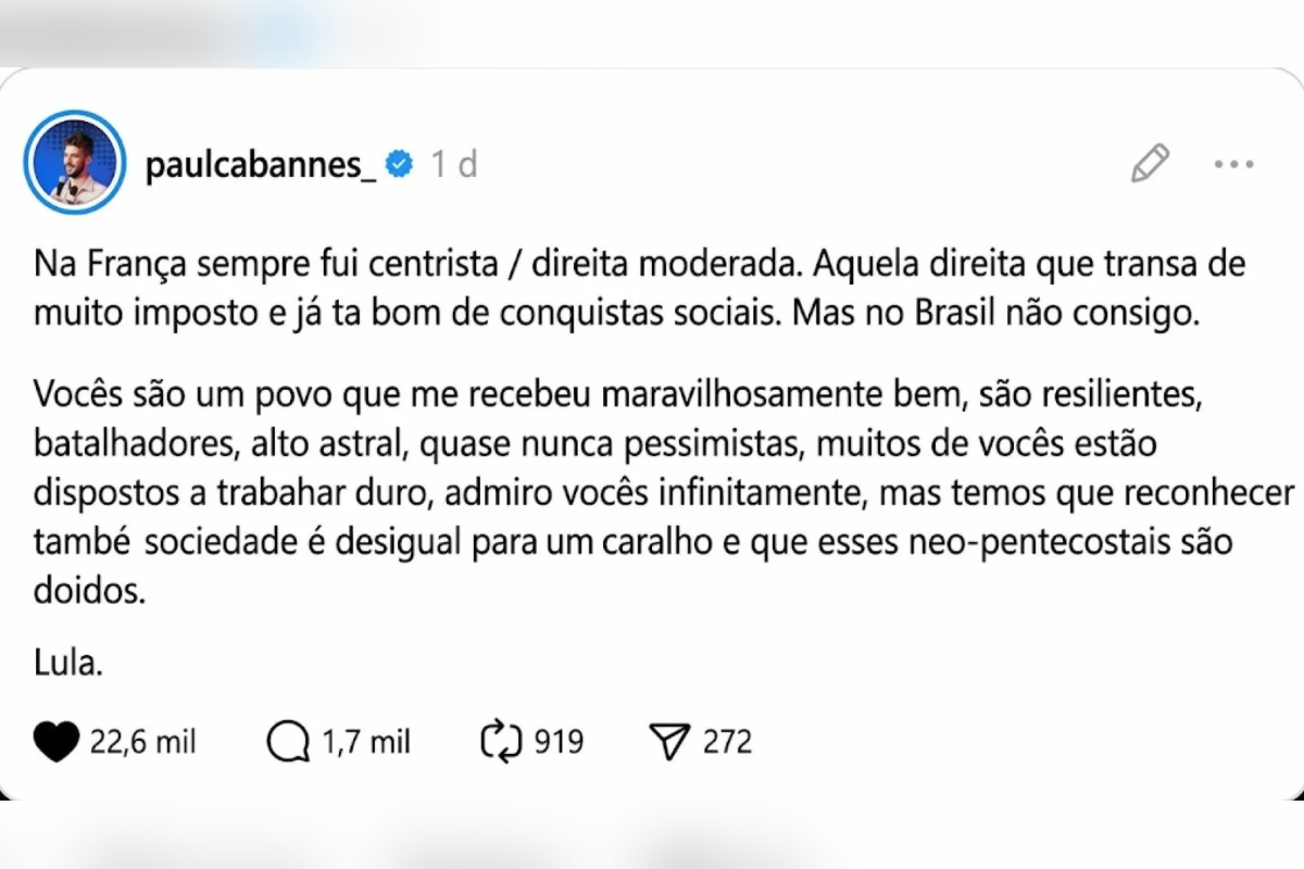 Cabannes também elogiou os brasileiros pela forma como foi recebido no país