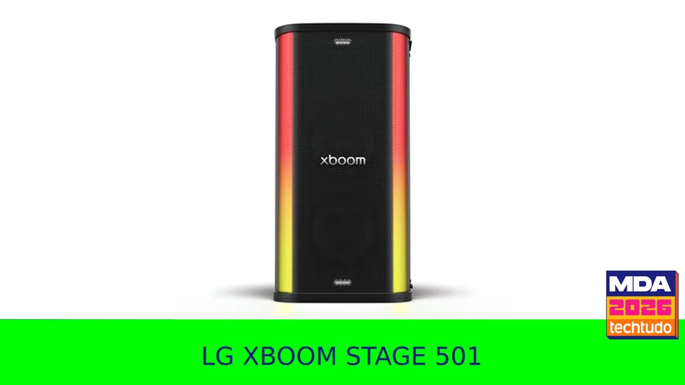 LG XBoom Stage 501 MDA 2026 — Foto: Arte/TechTudo