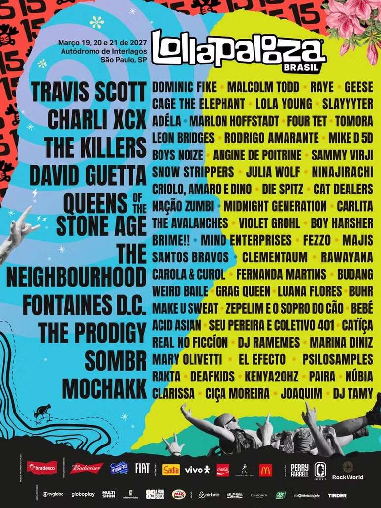 Lollapalooza Brasil 2027 confirma line-up por dia e anuncia venda de ingressos diários; veja