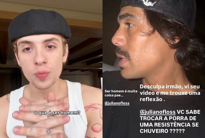 Juliano Floss discute masculinidade e recebe críticas de Micael Borges sobre papéis domésticos