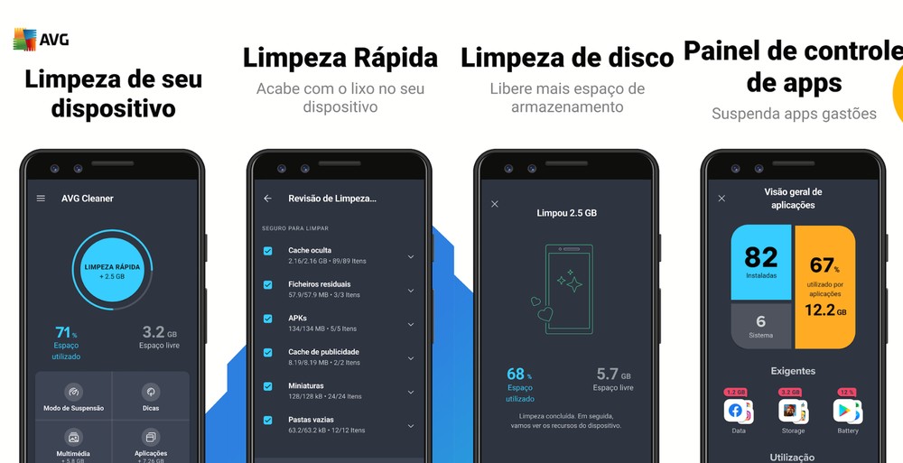 AVG Cleaner detecta cache oculto, APKs e fotos de baixa qualidade — Foto: Reprodução/Google Play Store